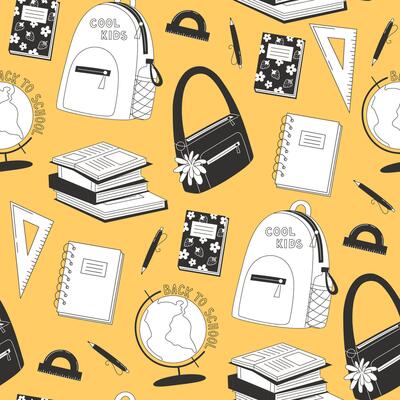School Days Seamless Pattern with school supplies