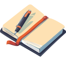An open notebook with a pen and a ribbon png