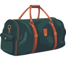 A green duffel bag with brown straps png