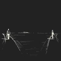 Black and white sketch of a man and a woman walking away from each other on diverging paths vector