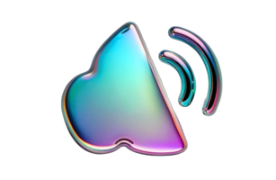 Molten metal element with shiny chrome surface isolated on transparent background. 3D holographic speaker icon. png