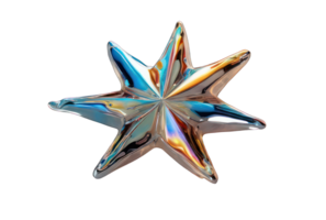 3D volumetric seven-pointed star isolated on a transparent background, holographic element in Y2K style. Rainbow mirror shine, chrome surface. png