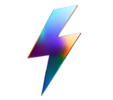 Lightning icon isolated on transparent background. Shiny element in Y2K style, chrome holographic surface, molten metal. png