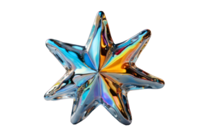 3D volumetric seven-pointed star isolated on a transparent background, holographic element in Y2K style. Rainbow shine, chrome surface. png