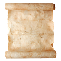 A vintage scroll of papyrus or parchment paper isolated against a plain background png