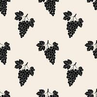 Pattern grape bunch silhouette dark on beige background. vector