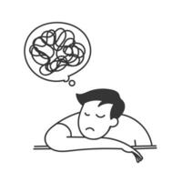a man is sleeping with his head on the table and a thought bubble above him vector