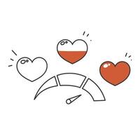 a heart and a speedometer with a red arrow vector