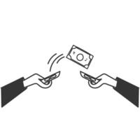two hands holding money and a phone vector