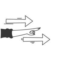 doodle hand pointing finger and forward arrow illustration in hand drawn style vector
