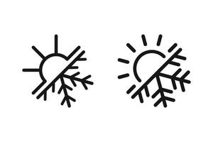 Hot and cold temperature symbol. Sun and Snowflake sign. The air conditioning and climate control concept icons are in line style design. vector