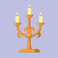 Vintage candlestick with golden color, lighting, and shade, with three candle lights on. vector