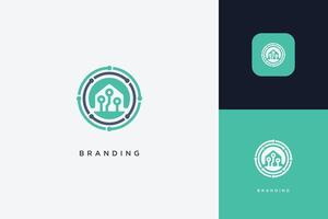 Tech Line Home Building Logo Modern Structure vector