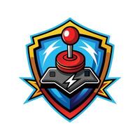 Joystick and shield e sport logo illustration in retro style on a white background. vector
