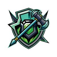 Mascot icon design template with axe and shield. illustration. vector