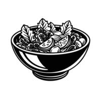 a black and white drawing of a bowl of salad vector