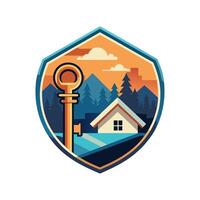 illustration of a house with key in the shape of a shield vector