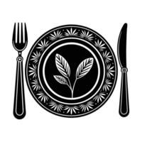plate with leafs and cutlery icon over white background illustration vector