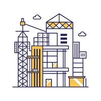 Warehouse building with crane and boxes illustration. Modern flat style design. vector