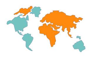 Simplified world map 2D cartoon object. Natural science school course. Geography class educative materials isolated flat element white background. Silhouette plan color spot illustration vector