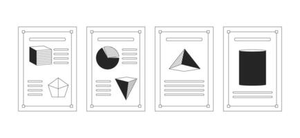 Geometry class materials black and white 2D line objects set. School education. Geometric shape papers isolated outline items collection. Maths mathematics monochromatic flat spot illustrations vector