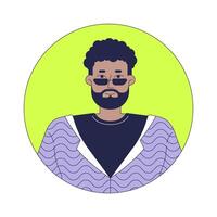 Stylish black man with beard and sunglasses 2D linear avatar illustration. African american guy cartoon character face portrait. Corporate manager casual flat color user profile image isolated vector