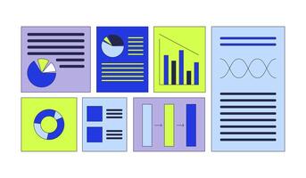 Business analysis reports 2D cartoon objects set. Graphs charts papers isolated flat elements white background. Corporate growth. Data analytics marketing color spot illustration collection vector