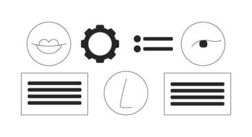 Facial recognition system black and white 2D line objects set. Identify human face isolated outline items collection. Scan authentication. Face biometrics monochromatic flat spot illustrations vector