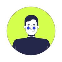 Caucasian man in round glasses and turtleneck 2D linear avatar illustration. European male retro fashion cartoon character face portrait. 80s casual flat color user profile image isolated vector