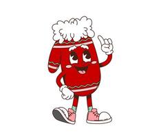 Retro groovy Christmas mitten cartoon character vector