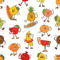 Groovy tropical fruit characters seamless pattern vector