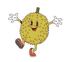 Cartoon groovy durian tropical fruit character vector
