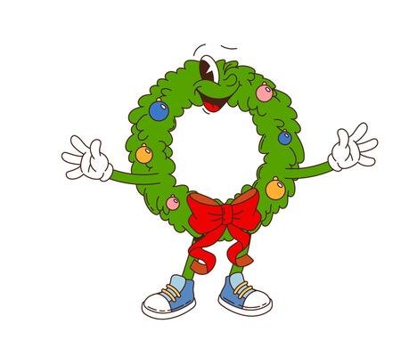 Retro groovy Christmas wreath with ornaments