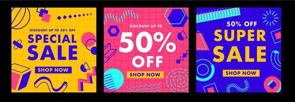 Sale banners with abstract geometric memphis shape vector