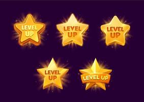 Level up rank, game star badges or pop up icons vector