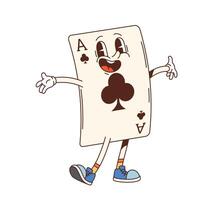 Retro groovy poker card Ace of clubs character vector