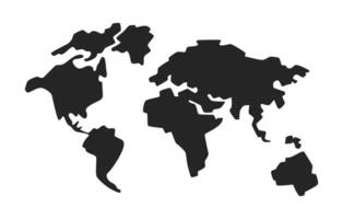 Simplified world map black and white 2D line object. Natural science course. Geography class educative materials isolated outline item. Silhouette plan monochromatic flat spot illustration vector