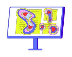 Computer screen heatmap 2D cartoon object. Eye tracking heat map monitor desktop isolated flat element white background. Visual attention. Neuromarketing technique color spot illustration vector