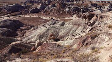 Petrified Forest National Park, Erosion of ancient multi-colored sedimentary rocks from which fossilized sequoias are washed away video