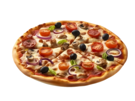 pizza with olives, mushrooms and tomatoes on a transparent background png