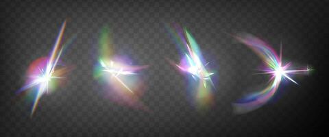 Abstract radiant prism bursts. realistic set of dynamic rainbow light effects for digital. Ideal for web design, presentations, advertising and posters. vector