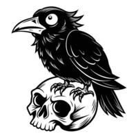 silhouette ugly Crow on skull vector