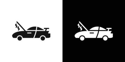 Broken car with open hood icon Flat fill set collection vector