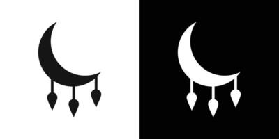 Crescent and feathers amulet icon Flat fill set collection vector