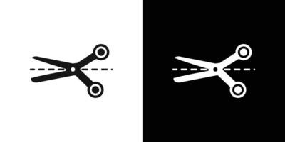 Scissors with cut lines icon Flat fill set collection vector