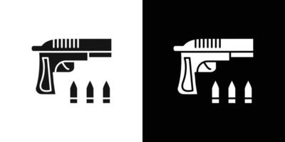 Gun with ammunition icon flat line symbol set. vector