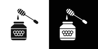 Honey jar with dipper icon flat line symbol set. vector