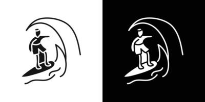 surfing icon flat line symbol set. vector