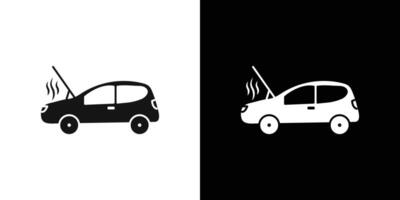 Broken car with open hood icon Flat set outline vector