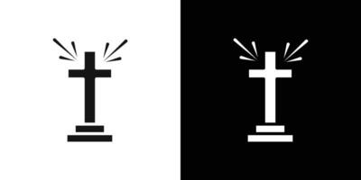 Christian Cross icon Flat set outline vector